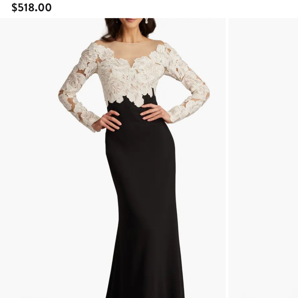 Tadashi Shoji Black And Cream Floral Lace Gown